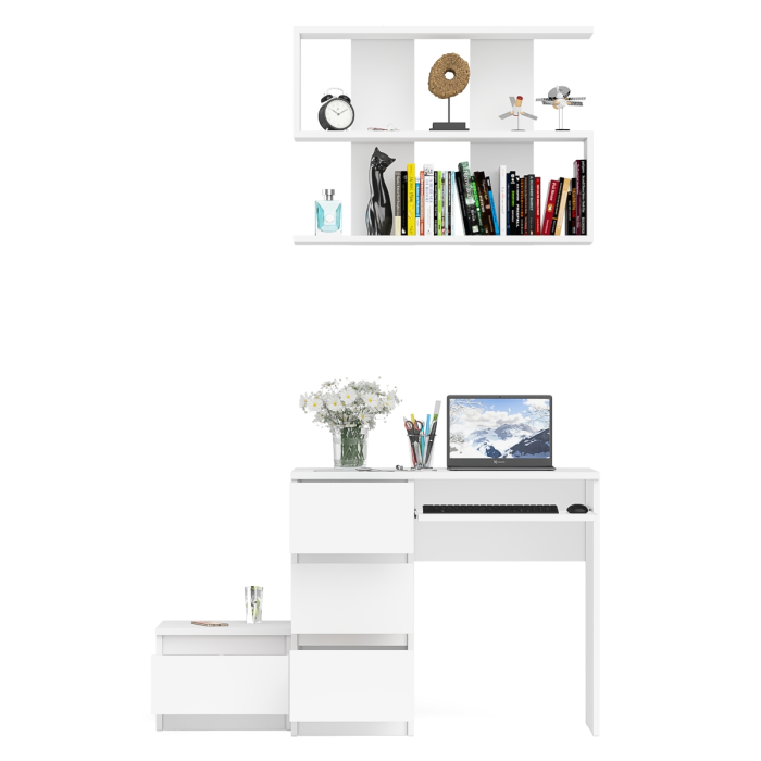 Прямые компьютерные столы, Стол компьютерный три ящика МС-6 левый с тумбочкой ТМП400 и навесной полкой 900 Мори