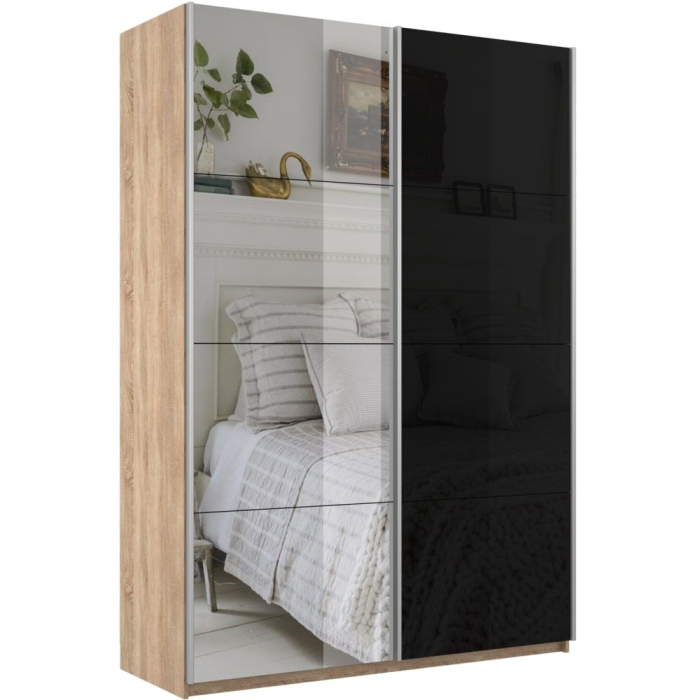 Шкафы-купе 2-х дверные, Шкаф-купе Прайм 2х дверный Зеркало/Стекло черное 120х57х230