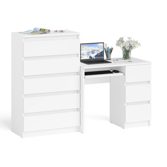 Домашние кабинеты, Высокий комод Мори на 700 5 ящиков и компьютерный стол Мори МС-6 тумба справа