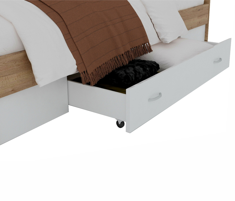 Двуспальные, Кровать Доминика с блоком и ящиком 140 (Дуб Золотой) с матрасом АСТРА