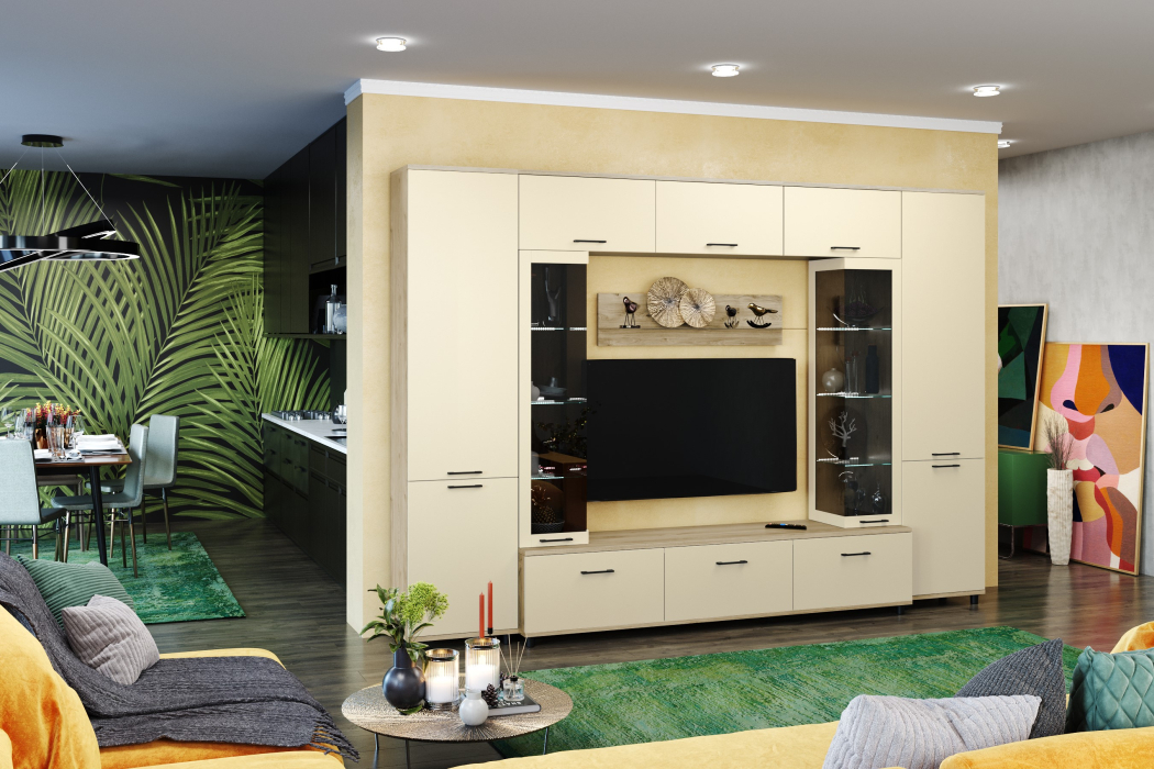 Стенки для гостиной, Модульная гостиная Грейс композиция 6  Гикори Джексон Светлый