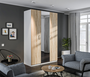 МАКС Шкаф 3-х дверный с зеркалом Белый/Дуб Сонома