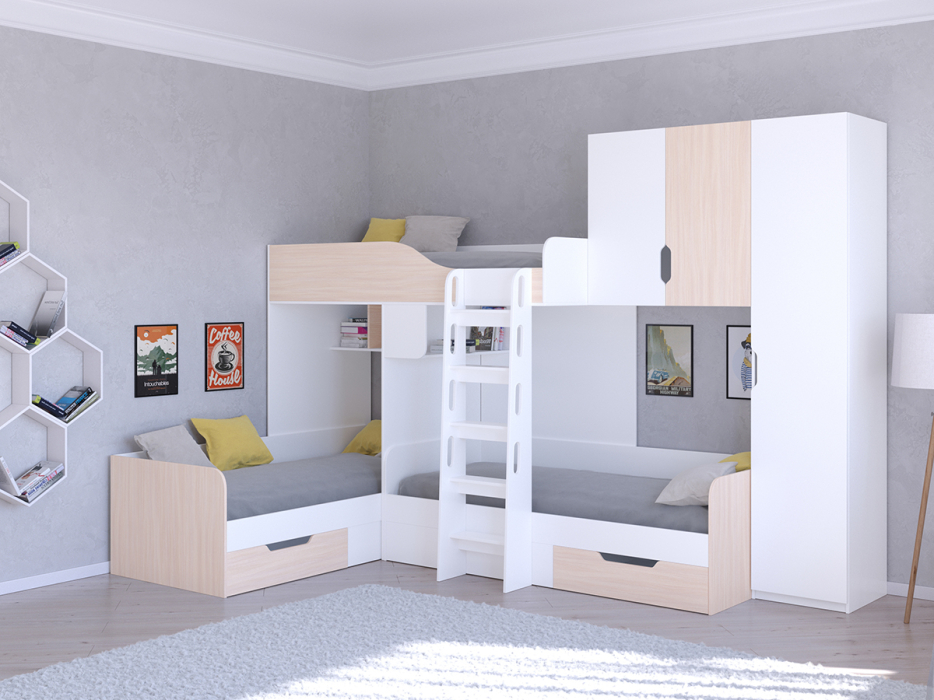 Для подростков, Кровать двухъярусная Трио/2 Белый