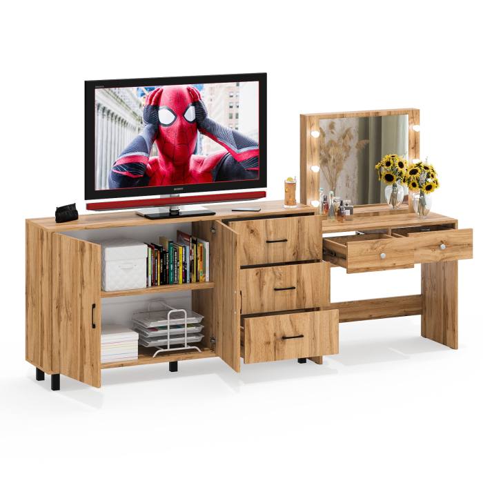 С зеркалом, Косметический столик с подсветкой СТ-5 в комплекте с комодом 123-1604