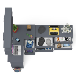 Стол угловой компьютерный Мори МС-16 правый с книжной полкой и комодом на шесть ящиков