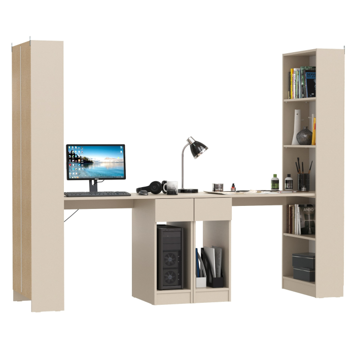 Прямые компьютерные столы, Два компьютерных стола со стеллажом Лайт 10.01