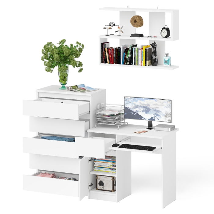 Прямые компьютерные столы, Стол компьютерный Мори с тумбой слева с высоким комодом МК700-5 и полкой 900