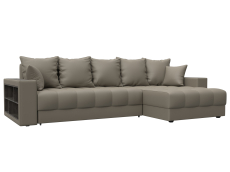 Диваны угловые в гостиную, Диван угловой с декором и полкой Лига-050 НПБ, экокожа GRIFON