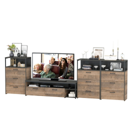 Три комода с тремя ящиками в стиле лофт и тумба под ТВ Трувор