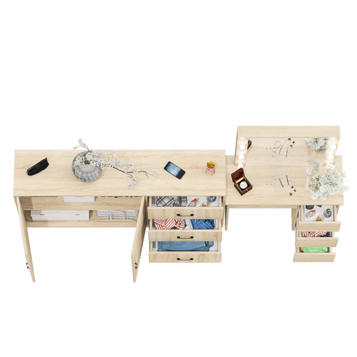 С зеркалом, Косметический столик Сура с зеркалом и подсветкой и с тумбой-комодом 123-1604