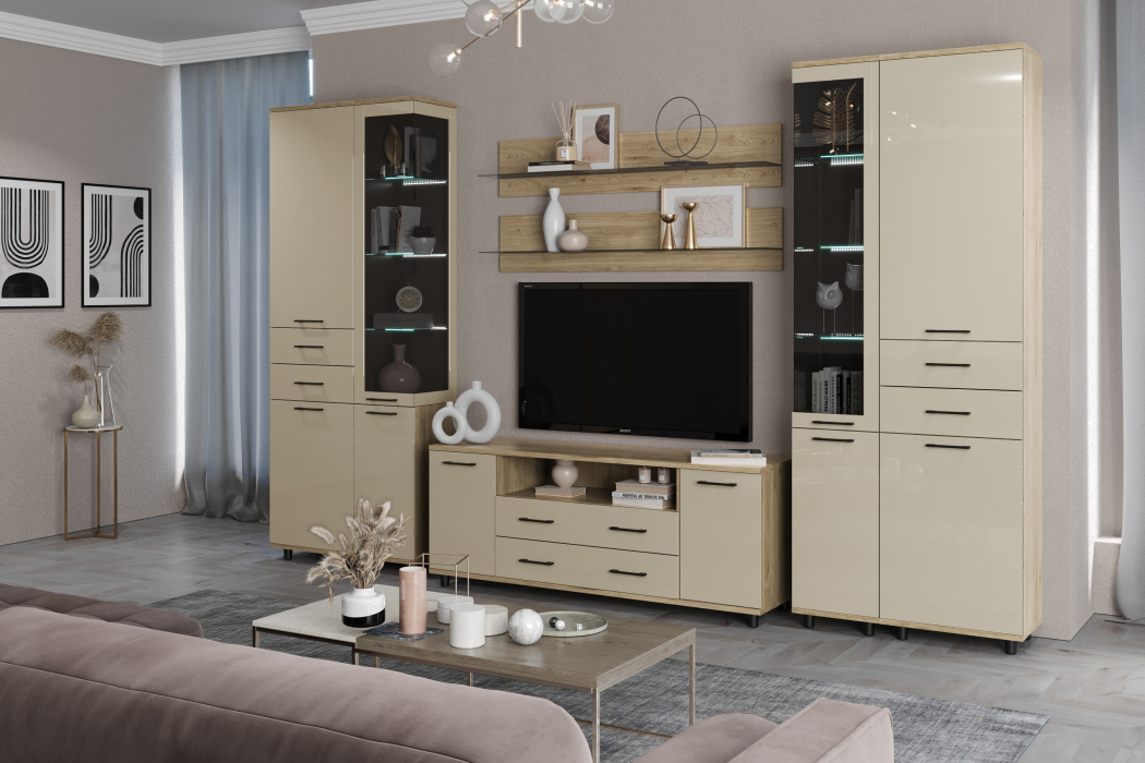 Стенки для гостиной, Модульная гостиная Грейс композиция 12  Гикори Джексон Светлый