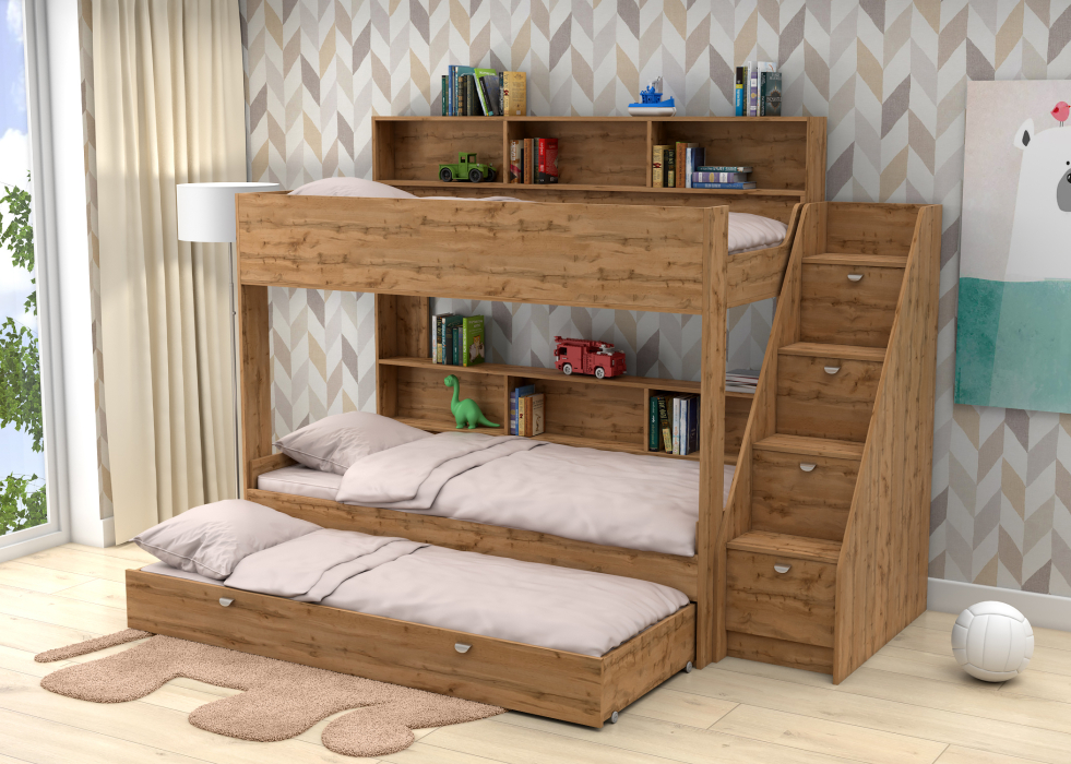Для подростка, Трехъярусная кровать Golden Kids 10.1 дуб вотан