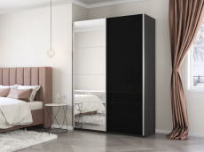 Шкафы-купе 2-х дверные, Шкаф-купе Прайм 2х дверный Зеркало/Стекло черное 140х57х230