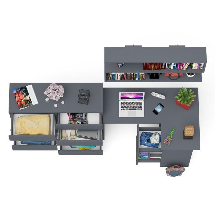 Домашние кабинеты, Стол компьютерный угловой с ящиками Мори МС-16 правый с навесной полкой и комодом МК1200.8