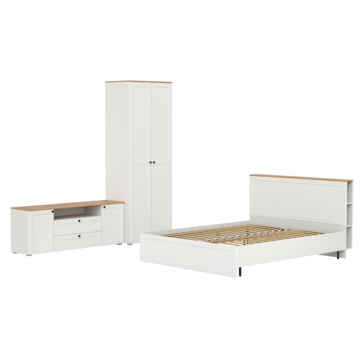 Спальные гарнитуры, Кровать двухспальная с ортопедическим основанием Остин и шкаф для одежды 13.224 с тумбой под ТВ