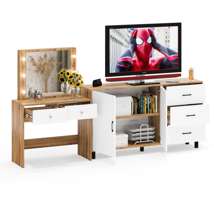 С зеркалом, Косметический столик с подсветкой СТ-5 в комплекте с комодом 123-1604