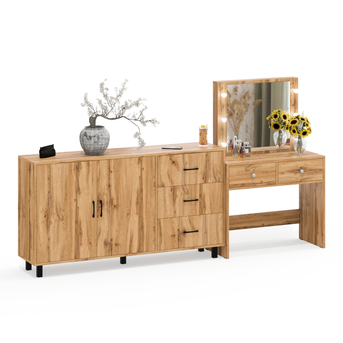 С зеркалом, Косметический столик с подсветкой СТ-5 в комплекте с комодом 123-1604