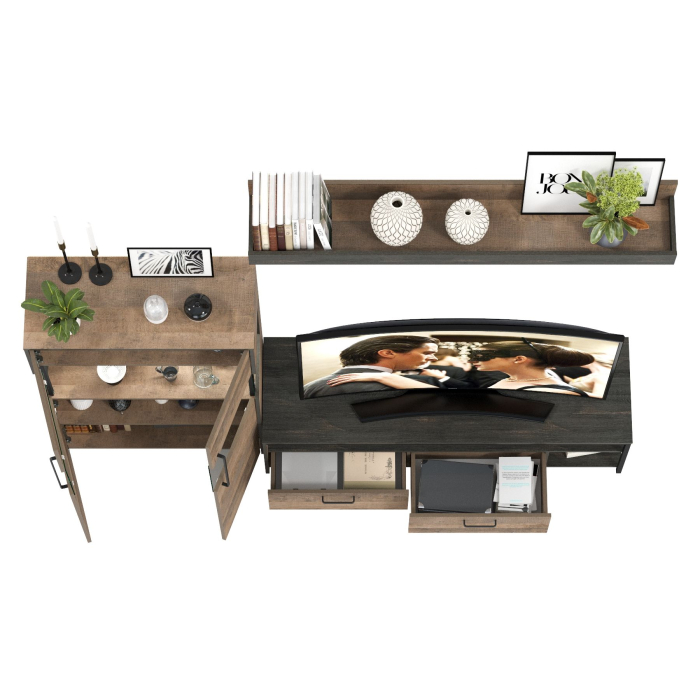 Стенки для гостиной, Комод с витриной с подсветкой с тумбой под ТВ Трувор