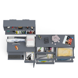 Большой комод на восемь выдвижных ящиков со столом МС-1 правый и полкой Мори 900