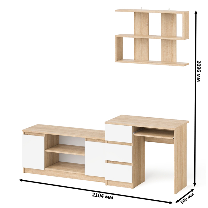 Прямые компьютерные столы, Мори стол компьютерный МС-6 левый с тумбой МТВ1200.1 и навесной открытой полкой
