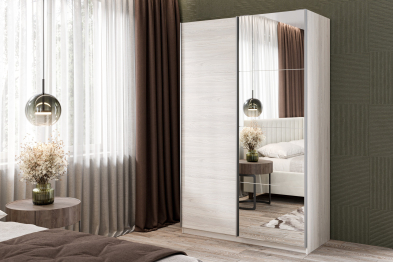 Шкаф-купе Smart 1224 2х дверный (фасады ЛДСП,зеркало) профиль серебро