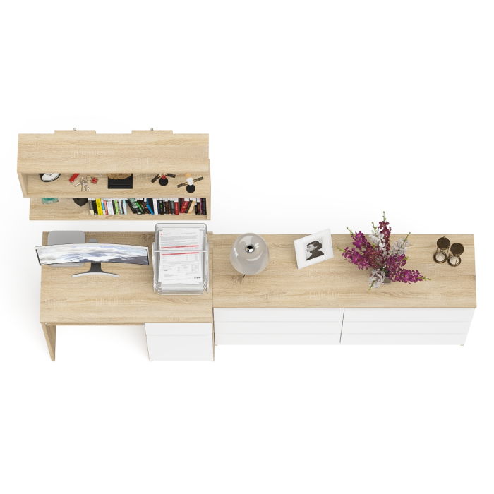 Домашние кабинеты, Комод шесть ящиков Мори МК1380.6 со столом с ящиком и дверкой справа и полка