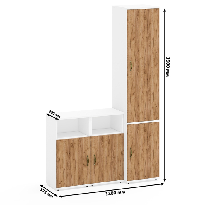 Домашние кабинеты, Две тумбы с нишей и дверками и пенал с полкой и вешалкой Лидер-8