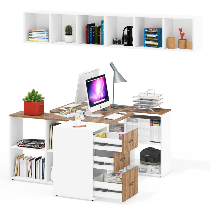Домашние кабинеты, Два компьютерных раскладных стола Лидер-8 с открытыми полками и тумбы с ящиками