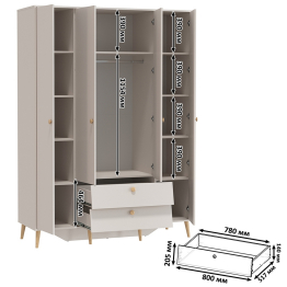Столик прикроватный с кроватью 1200 Афина со шкаф-комодом 4-ре двери два ящика