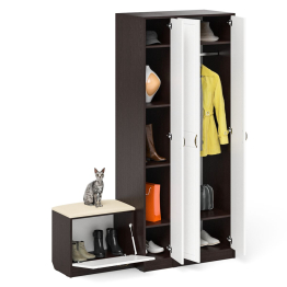 Шкаф с пеналом и тумбой для обуви с мягким сиденьем П-6-500 фрезеровка прованс