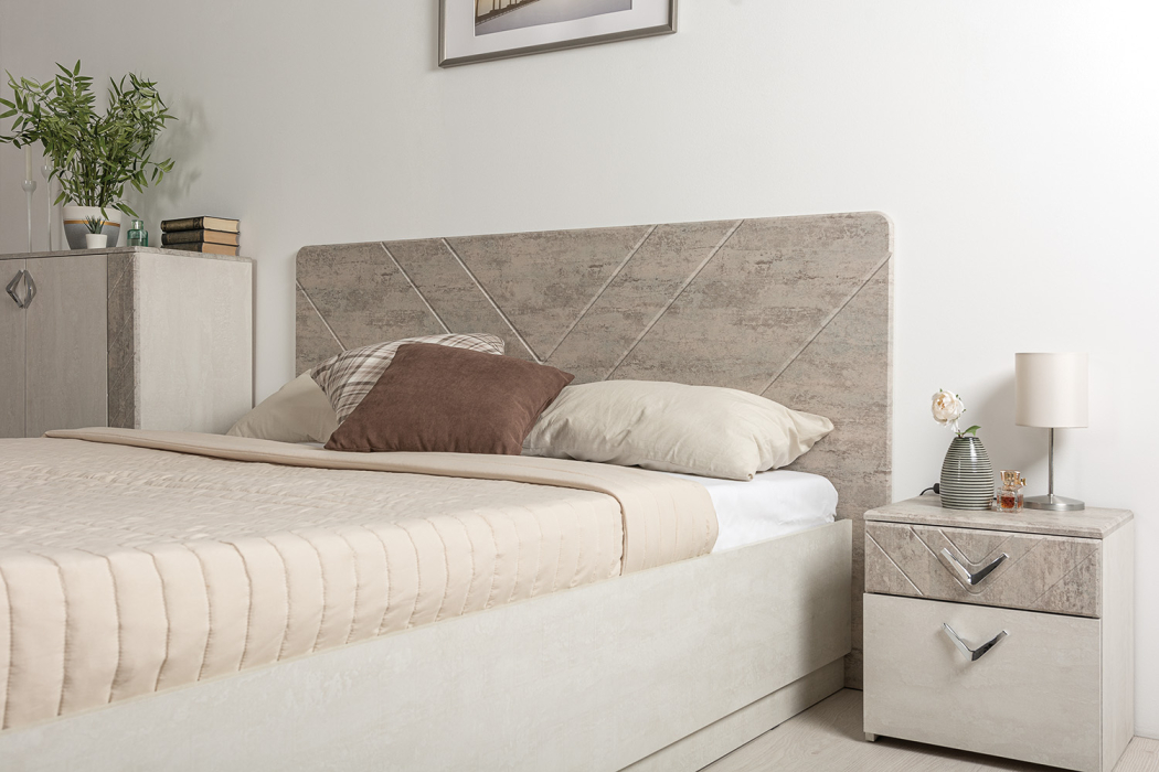 Модульные cпальни, Спальня Амели № 8 шёлковый камень/бетон чикаго беж, 6 предметов мебели