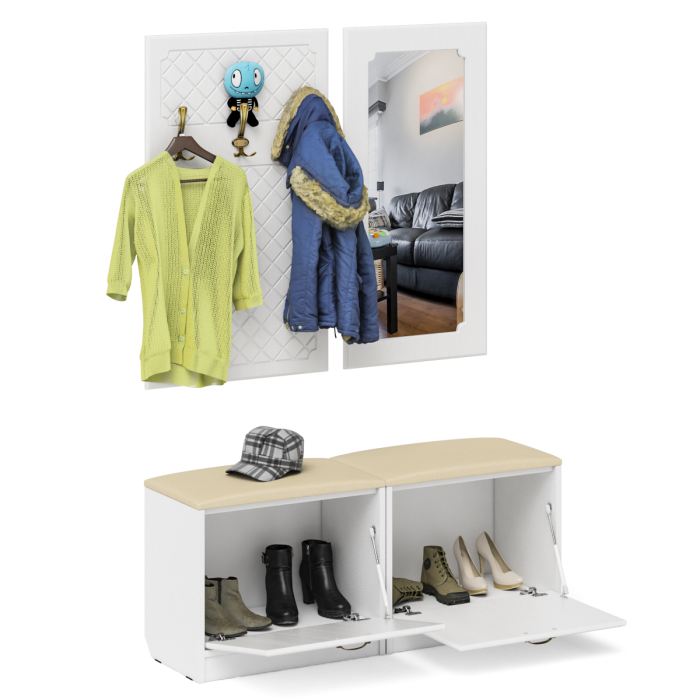 Прихожие, Две обувницы с сиденьем зеркалом и вешалкой П-6 МДФ фрезеровка ромб