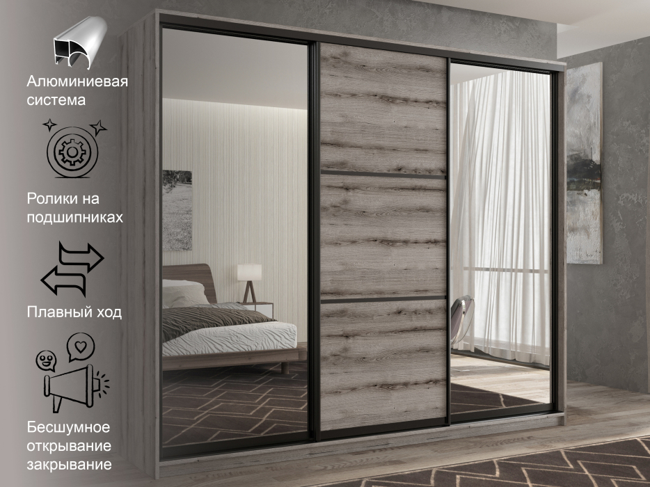 Шкафы-купе 3-х дверные, Шкаф-купе 3х дверный Кааппи 3 180х60