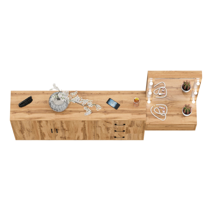 С зеркалом, Косметический навесной столик с подсветкой и комод с ящиками и дверками 123-1604