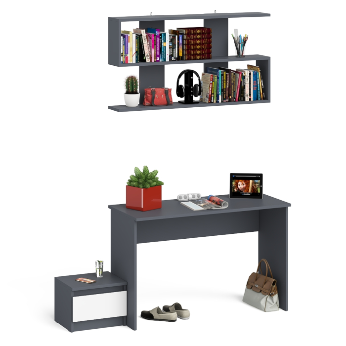 Прямые компьютерные столы, Стол письменный Мори 1200 с тумбочкой и навесной полкой 1200