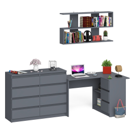 Стол компьютерный угловой с ящиками Мори МС-16 правый с навесной полкой и комодом МК1200.8