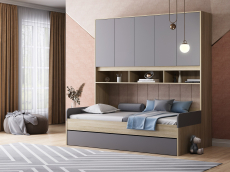 Кровати одноярусные, Кровать с антресолью ДЕЛЬТА Next 21.05 (Ясень шимо светлый)