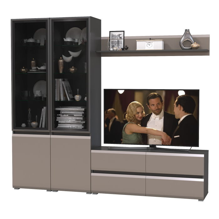 Стенки для гостиной, Стенка для гостиной с двумя стеклянными дверками Сидней № 49