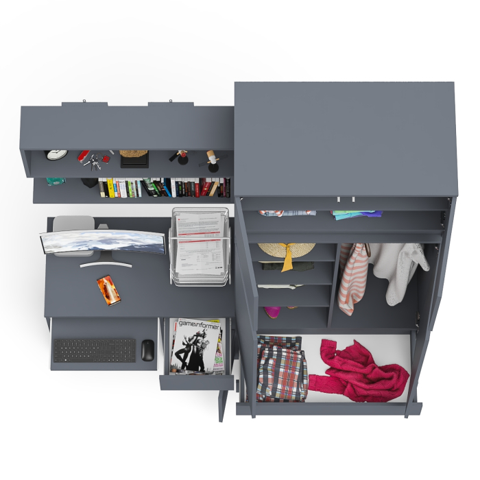 Домашние кабинеты, Шкаф с антресолью Мори МА900.1 с компьютерным столом МС-1 правым и книжной полкой