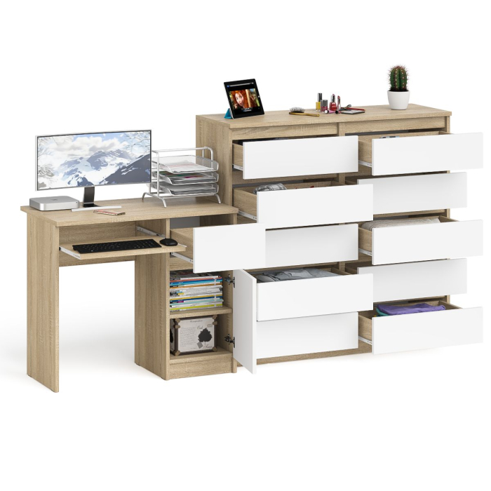 Компьютерные столы, Комод большой МК1200 10-ть ящиков Мори и стол компьютерный МС-1 правый