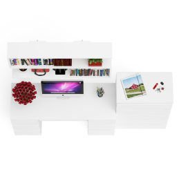 Стол для работы МС-2 с высоким комодом на пять ящиков и навесной полкой Мори