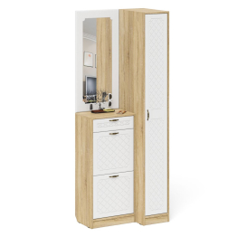 Пенал для прихожей П-6-500 и высокая обувница с зеркалом фрезеровка ромб