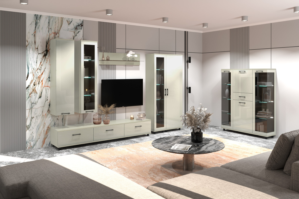 Стенки для гостиной, Модульная гостиная Грейс композиция 4  Серый Кашемир