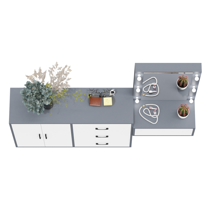 С зеркалом, Стол косметический навесной с подсветкой и тумба-комод 123-1204.