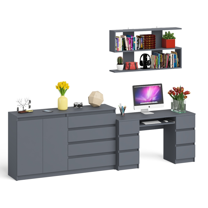 Домашние кабинеты, Стол для работы Мори МС-2 с книжной полкой на 1200 и комодом-тумбой МК1600.1