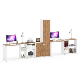 Рабочее место Лидер-8 для двоих из столов-трансформеров с тумбочкой 3.15 и пенала МД 21Б