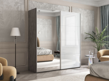 Шкаф Эста дуо Стекло белое/зеркало 2400 х 2000 х 660