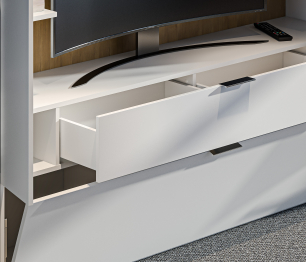 Мальта СБ-3265 Стенка с пеналом и витриной Белый,Дуб Гамильтон/МДФ Белый