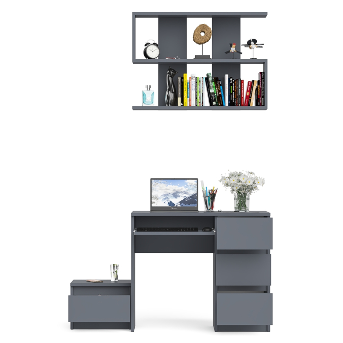 Прямые компьютерные столы, Компьютерный стол Мори МС-6 ящики справа с навесной полкой 900 и тумбой с ящиком