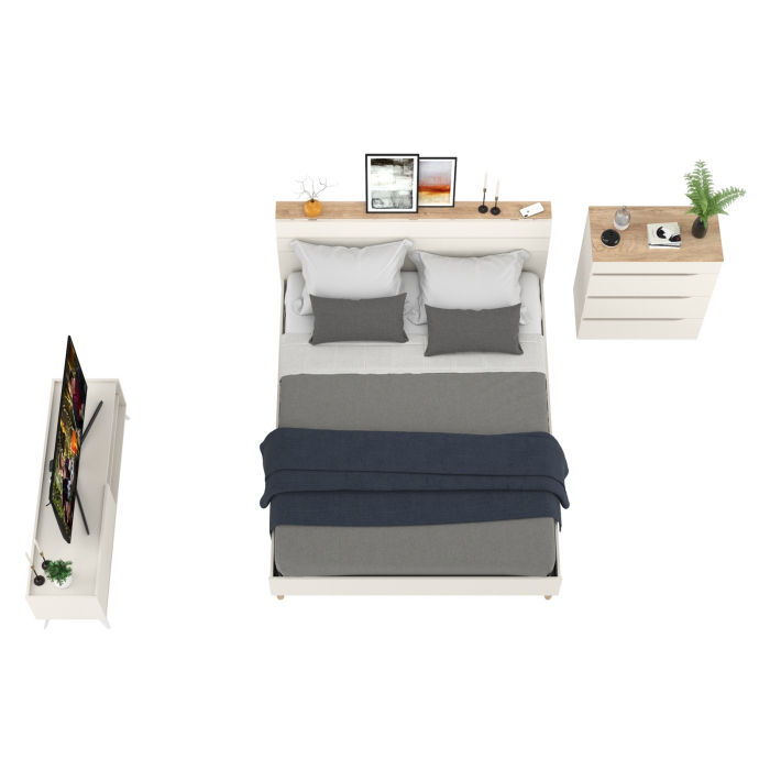 Спальные гарнитуры, Кровать Муссон 1600 с основанием и комод 4-ре ящика с ТВ-тумбой Лайт 13.282